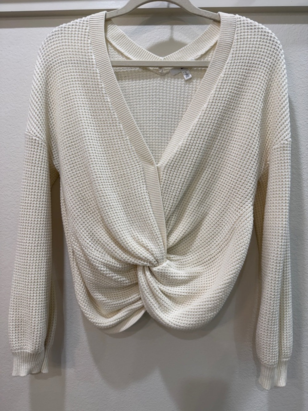 bp Cream Knit V‑Neck Twist Front Sweater